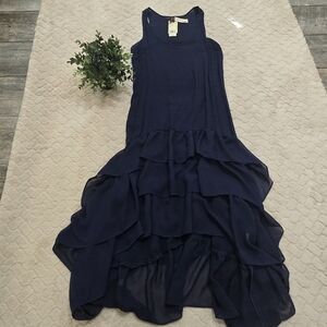 Stetson Navy Blue Tiered Ruffle Sleeveless Dress